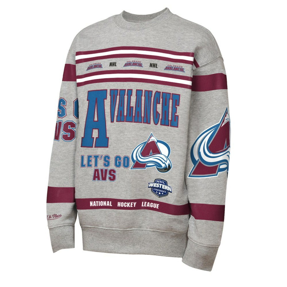 Colorado Avalanche Mitchell & Ness Youth Allover Print Fleece Crewneck Sweatshirt - Heather Gray - NHL