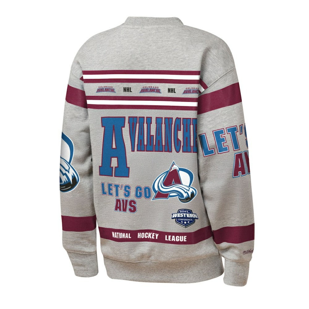Colorado Avalanche Mitchell & Ness Youth Allover Print Fleece Crewneck Sweatshirt - Heather Gray - NHL
