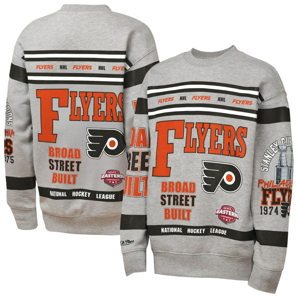 Philadelphia Flyers Mitchell & Ness Youth Allover Print Fleece Crewneck Sweatshirt - Heather Gray - NHL