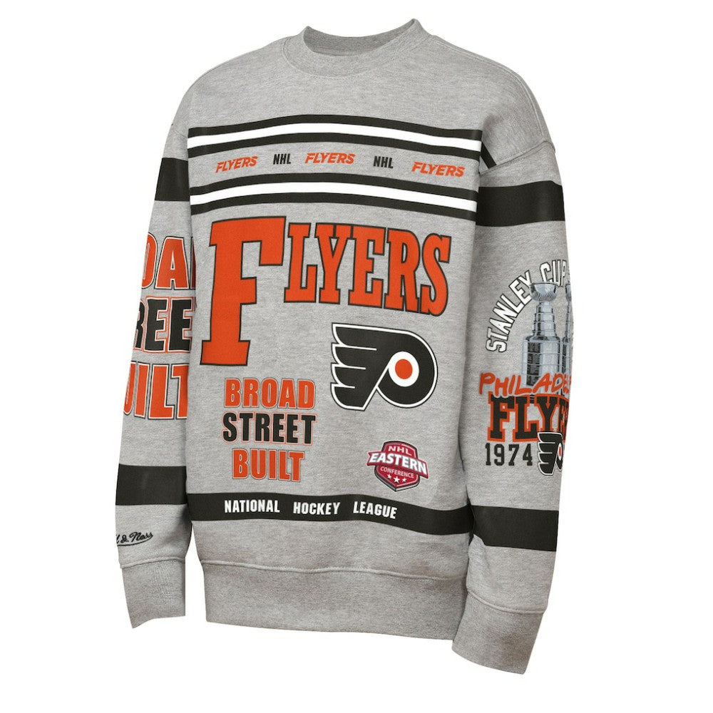 Philadelphia Flyers Mitchell & Ness Youth Allover Print Fleece Crewneck Sweatshirt - Heather Gray - NHL