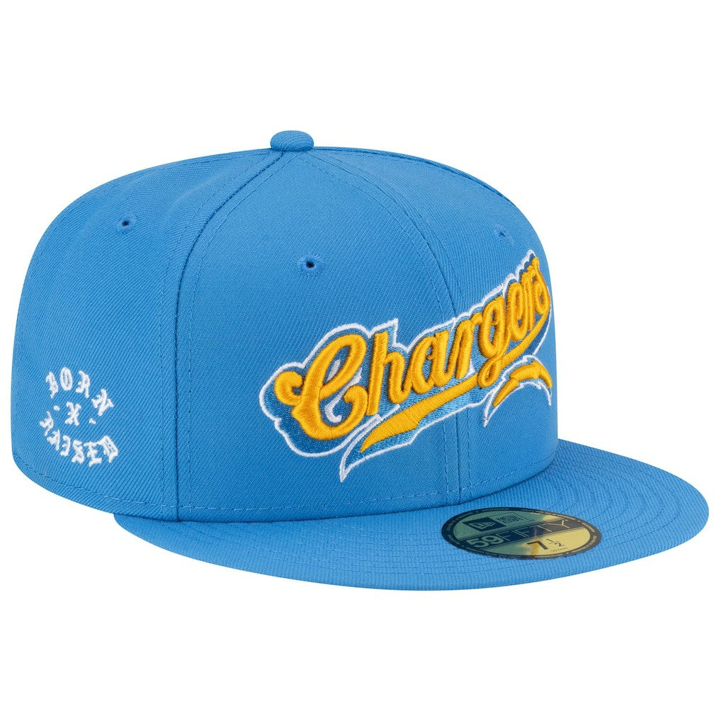 Los Angeles Chargers New Era Born x Raised 59FIFTY Fitted Hat Powder Blue | NFL