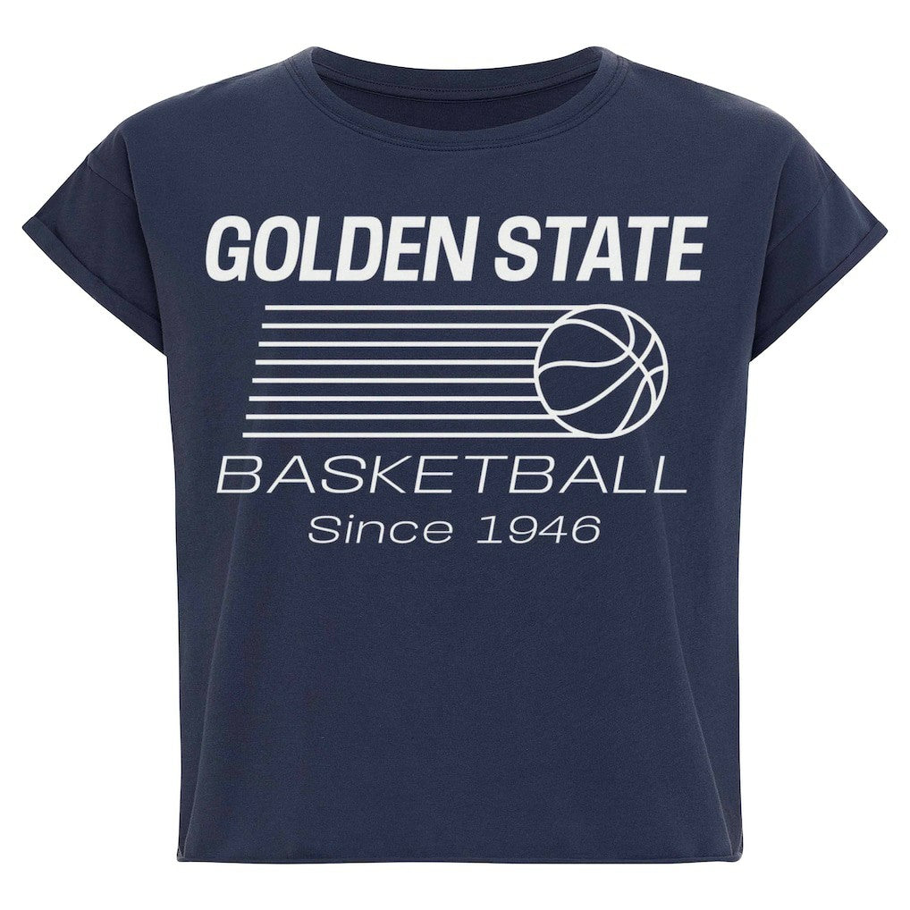 Golden State Warriors Sportiqe Women's Athletic Club Collection Alana Premium Cropped T-Shirt Blue - NBA