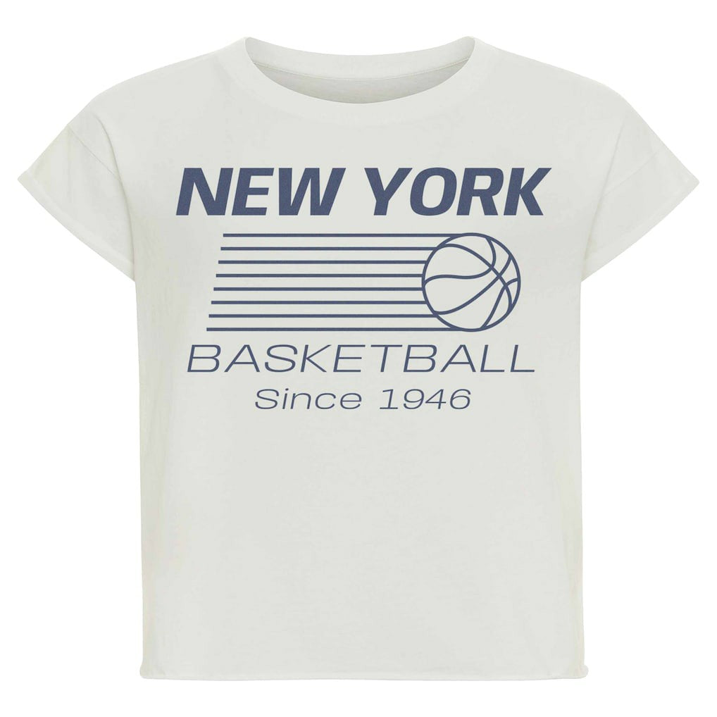 New York Knicks Sportiqe Women's Athletic Club Collection Alana Premium Cropped T-Shirt Cream - NBA