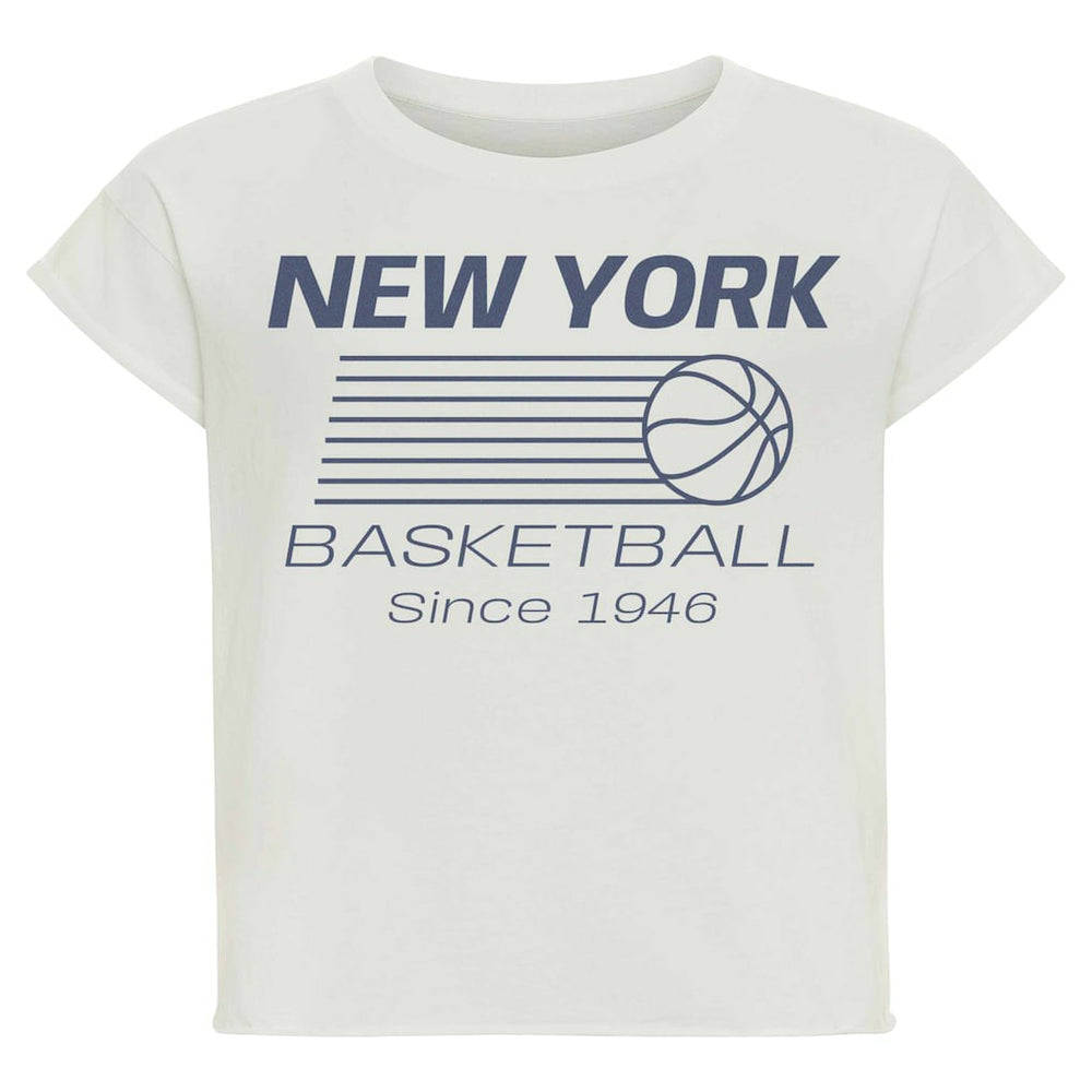New York Knicks Sportiqe Women's Athletic Club Collection Alana Premium Cropped T-Shirt Cream - NBA