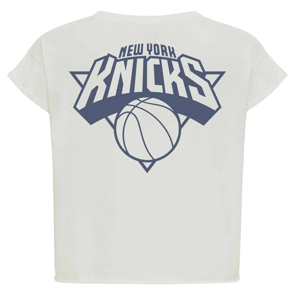 New York Knicks Sportiqe Women's Athletic Club Collection Alana Premium Cropped T-Shirt Cream - NBA