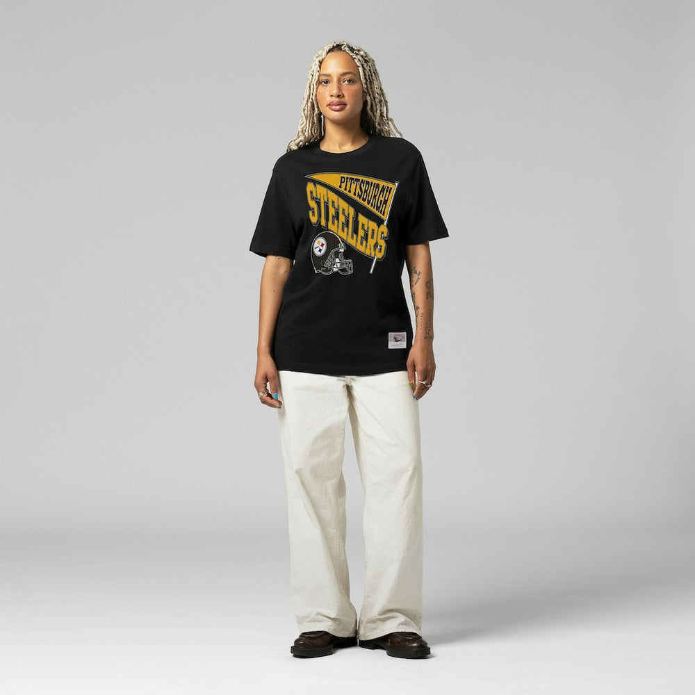 Pittsburgh Steelers Women's Team Dynamic Boyfriend T-Shirt Black | Mitchell & Ness