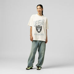 Las Vegas Raiders Women's Logo Rise Boyfriend T-Shirt Cream | Mitchell & Ness