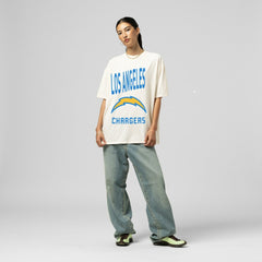 Los Angeles Chargers Women's Logo Rise Boyfriend T-Shirt Cream | Mitchell & Ness
