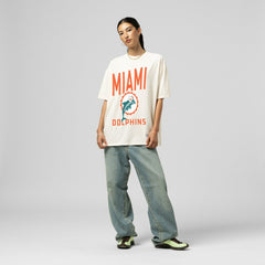 Miami Dolphins Women's Logo Rise Boyfriend T-Shirt Cream | Mitchell & Ness