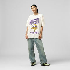 Minnesota Vikings Women's Logo Rise Boyfriend T-Shirt Cream | Mitchell & Ness