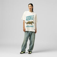 Jacksonville Jaguars Women's Logo Rise Boyfriend T-Shirt Cream | Mitchell & Ness