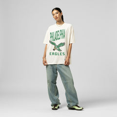 Philadelphia Eagles Women's Logo Rise Boyfriend T-Shirt Cream | Mitchell & Ness