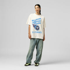 Tennessee Titans Women's Logo Rise Boyfriend T-Shirt Cream | Mitchell & Ness
