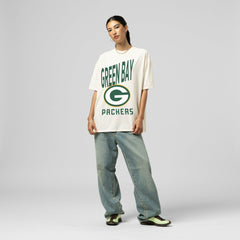 Green Bay Packers Women's Logo Rise Boyfriend T-Shirt Cream | Mitchell & Ness