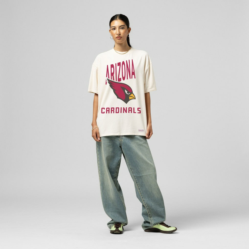 Arizona Cardinals Women's Logo Rise Boyfriend T-Shirt Cream | Mitchell & Ness