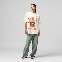 Cincinnati Bengals Women's Logo Rise Boyfriend T-Shirt Cream | Mitchell & Ness