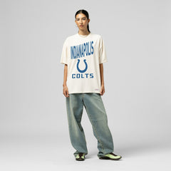 Indianapolis Colts Women's Logo Rise Boyfriend T-Shirt Cream | Mitchell & Ness