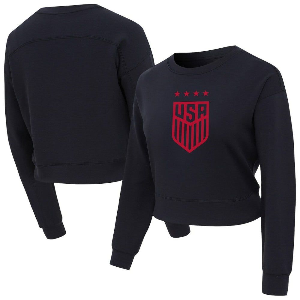 USWNT Concepts Sport Women's Tri-Blend Darby Knit Long Sleeve Crop Top Black - FIFA World CUP
