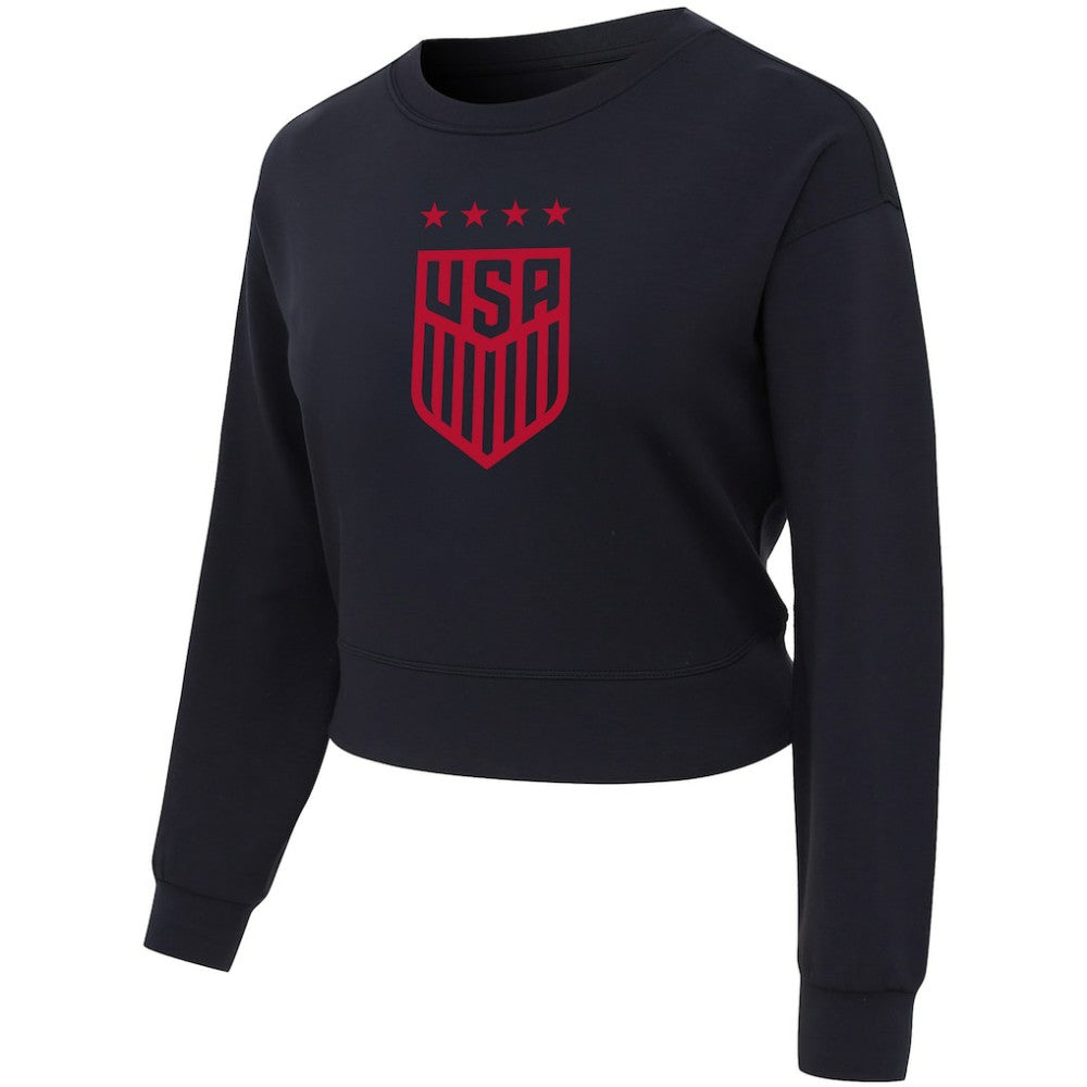 USWNT Concepts Sport Women's Tri-Blend Darby Knit Long Sleeve Crop Top Black - FIFA World CUP