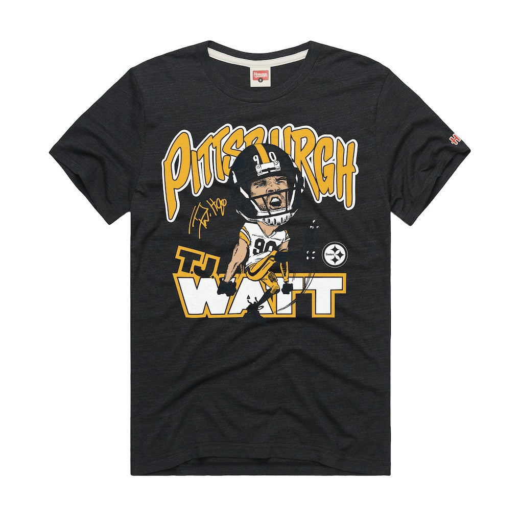 T.J. Watt Pittsburgh Steelers Homage Unisex Caricature Player Graphic Tri-Blend T-Shirt Charcoal | NFL
