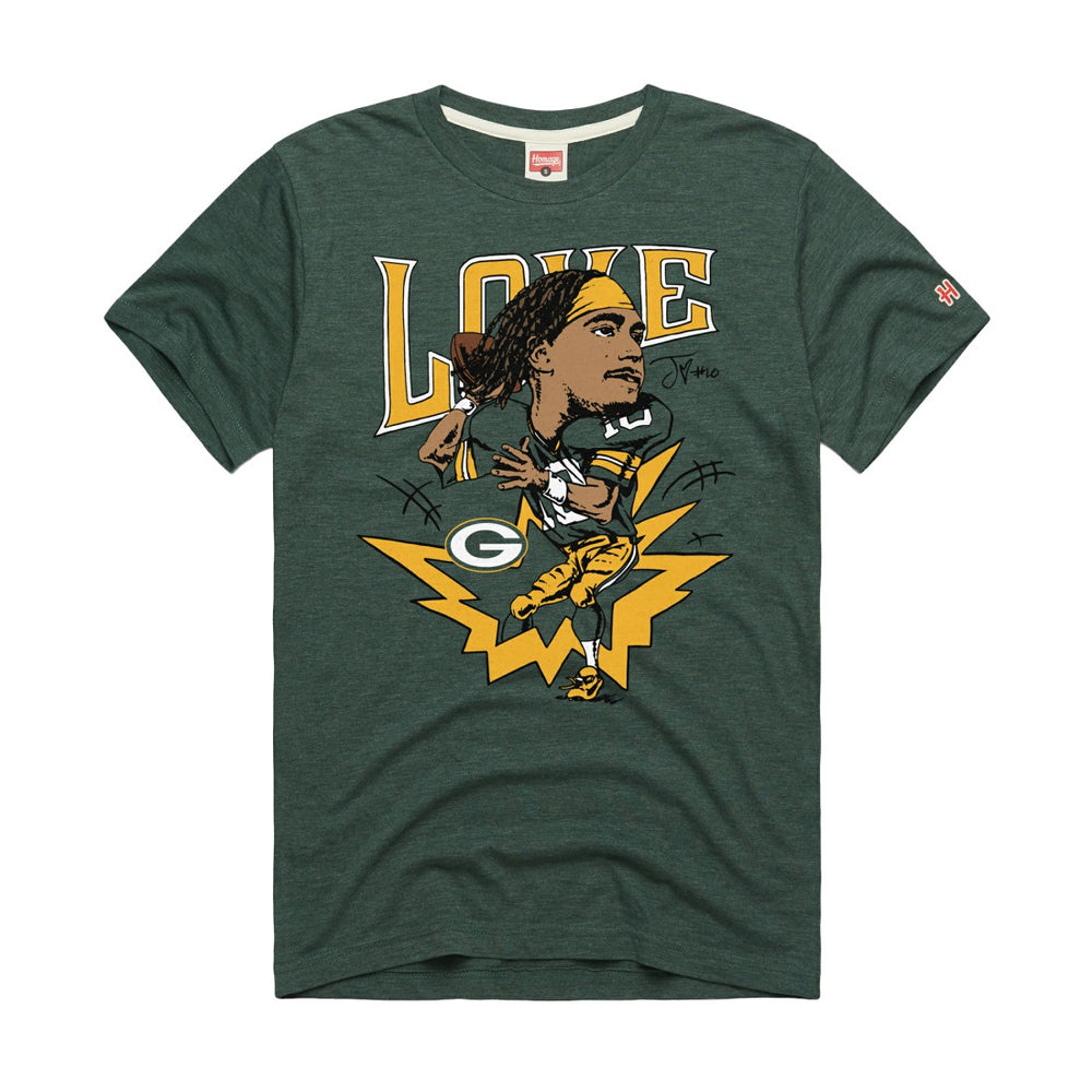 Jordan Love Green Bay Packers Homage Unisex Caricature Player Graphic Tri-Blend T-Shirt Green | NFL