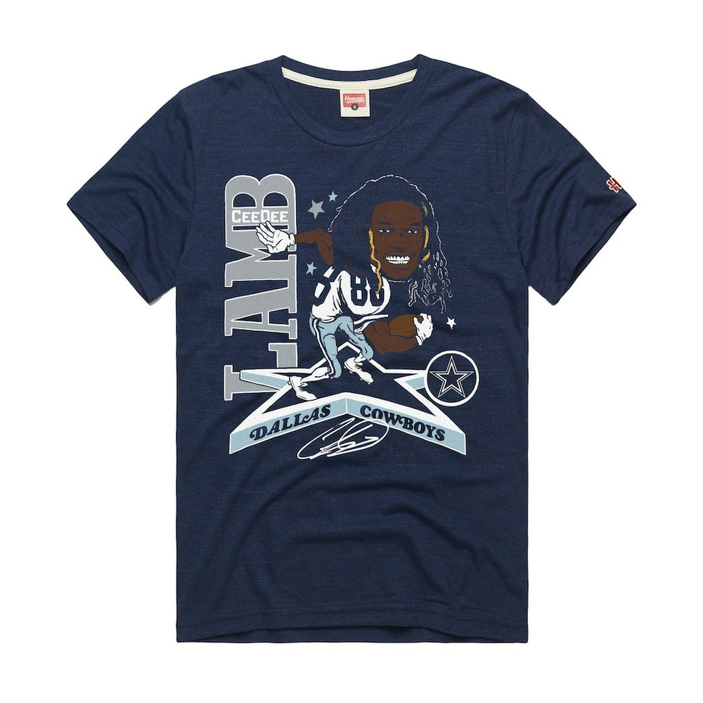 CeeDee Lamb Dallas Cowboys Homage Unisex Caricature Player Graphic Tri-Blend T-Shirt Navy | NFL