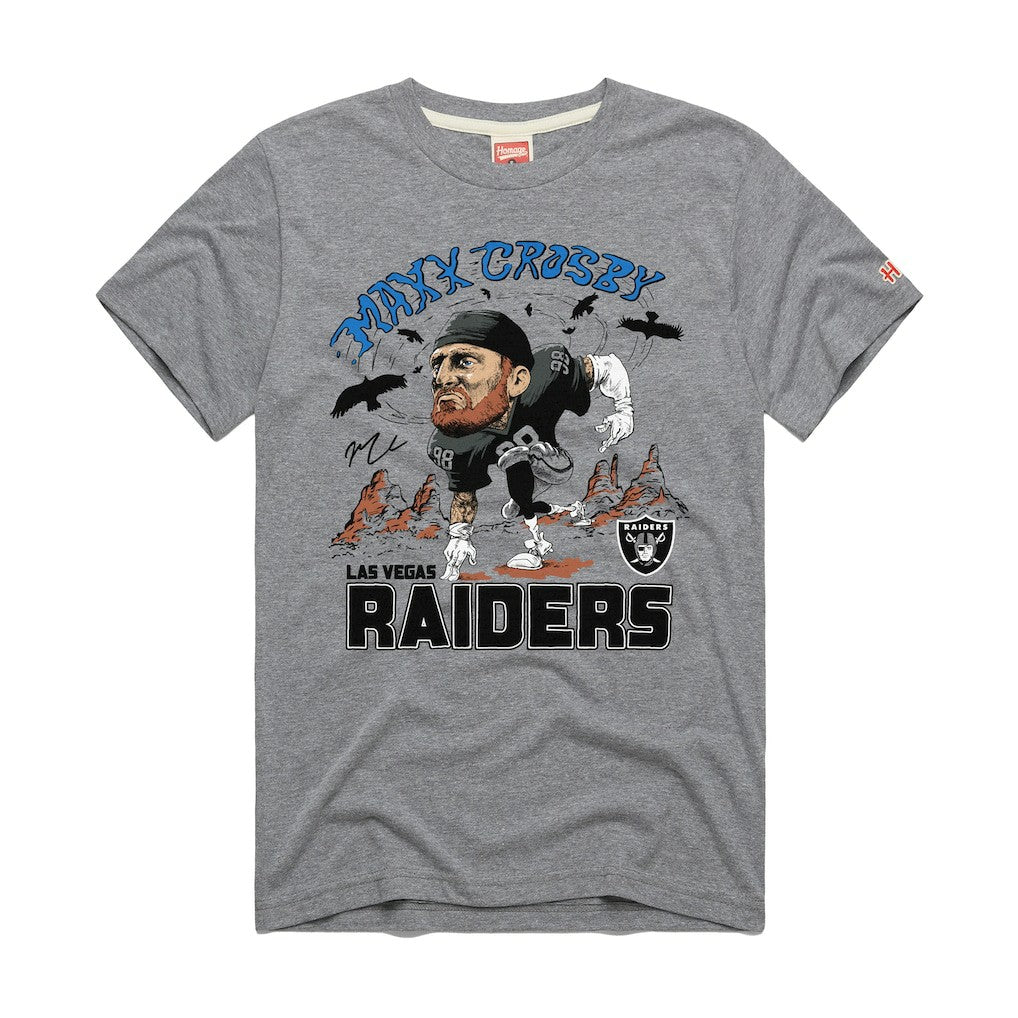 Maxx Crosby Las Vegas Raiders Homage Unisex Caricature Player Graphic Tri-Blend T-Shirt Silver | NFL