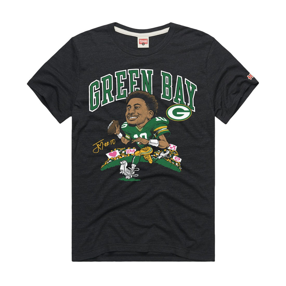 Jordan Love Green Bay Packers Homage Unisex Caricature Player Graphic Tri-Blend T-Shirt Charcoal | NFL