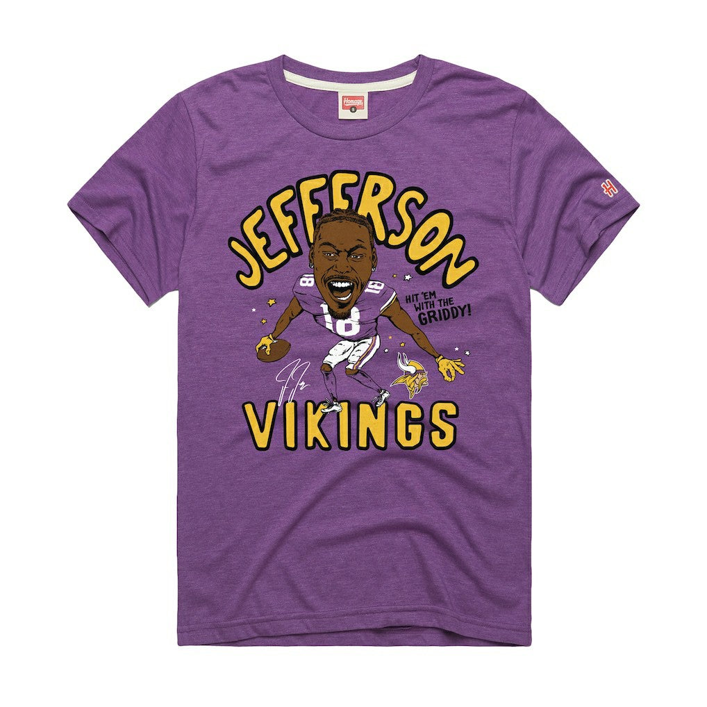 Justin Jefferson Minnesota Vikings Homage Unisex Caricature Player Graphic Tri-Blend T-Shirt Purple | NFL