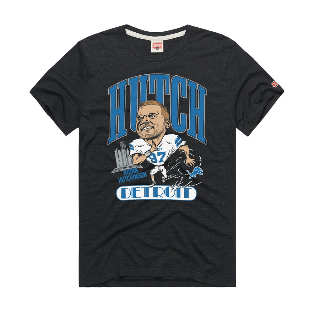 Aidan Hutchinson Detroit Lions Homage Unisex Caricature Player Graphic Tri-Blend T-Shirt Charcoal | NFL