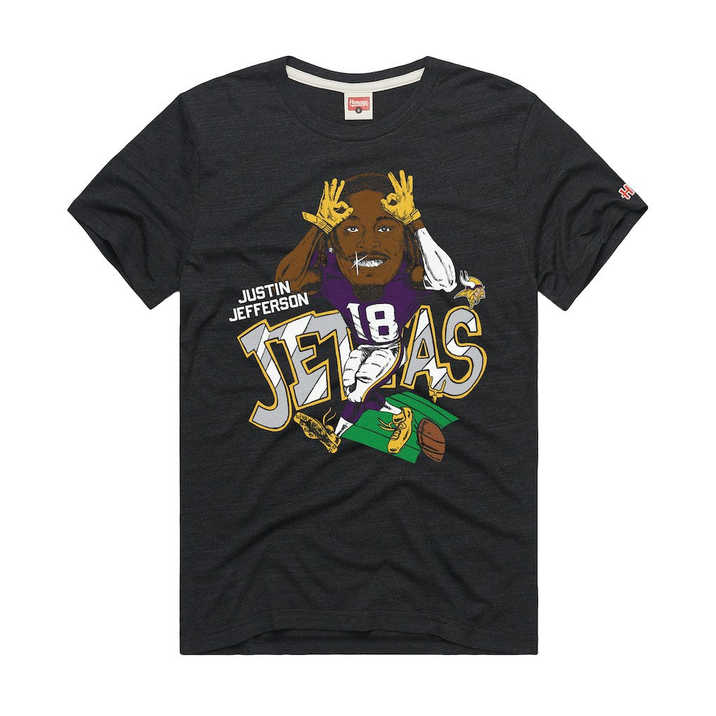 Justin Jefferson Minnesota Vikings Homage Unisex Caricature Player Graphic Tri-Blend T-Shirt Charcoal | NFL