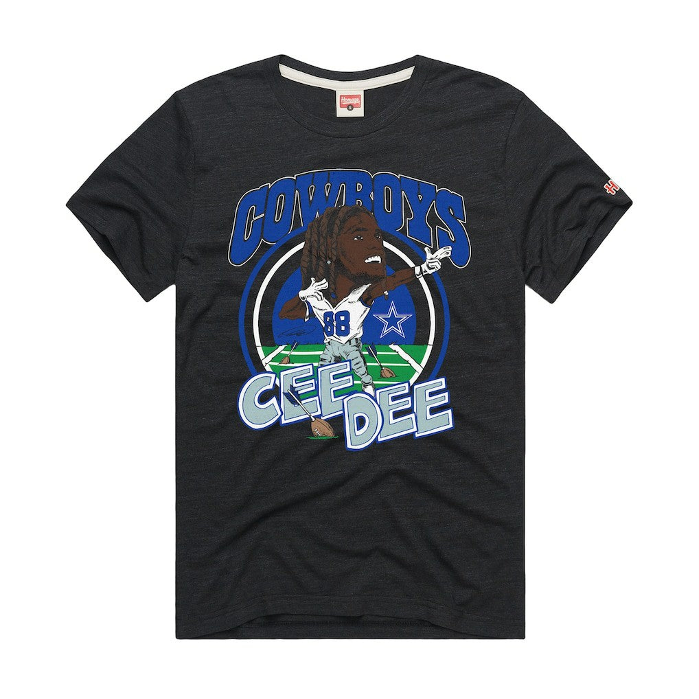 CeeDee Lamb Dallas Cowboys Homage Unisex Caricature Player Graphic Tri-Blend T-Shirt Charcoal | NFL