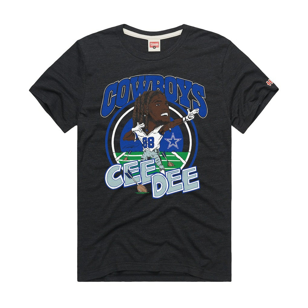 CeeDee Lamb Dallas Cowboys Homage Unisex Caricature Player Graphic Tri-Blend T-Shirt Charcoal | NFL