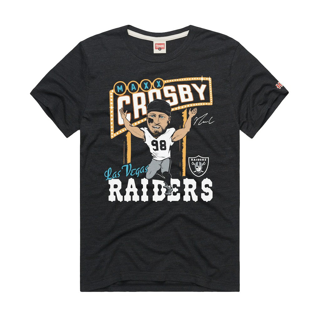 Maxx Crosby Las Vegas Raiders Homage Unisex Caricature Player Graphic Tri-Blend T-Shirt Charcoal | NFL