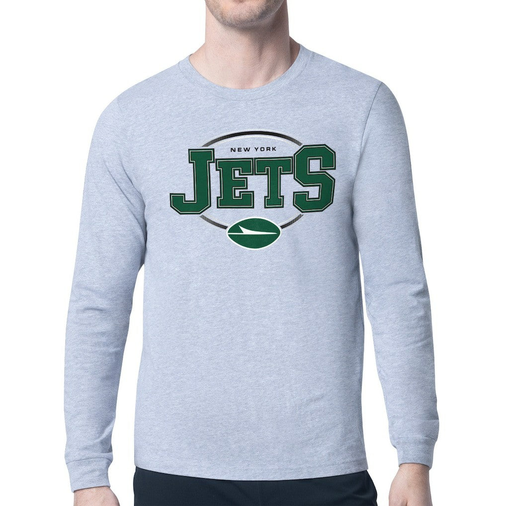 New York Jets Starter Team Track Graphic Long Sleeve T-Shirt Heather Gray | NFL