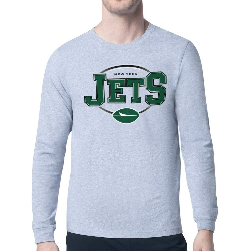 New York Jets Starter Team Track Graphic Long Sleeve T-Shirt Heather Gray | NFL