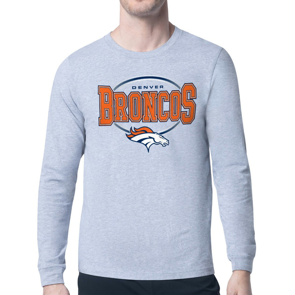 Denver Broncos Starter Team Track Graphic Long Sleeve T-Shirt Heather Gray | NFL