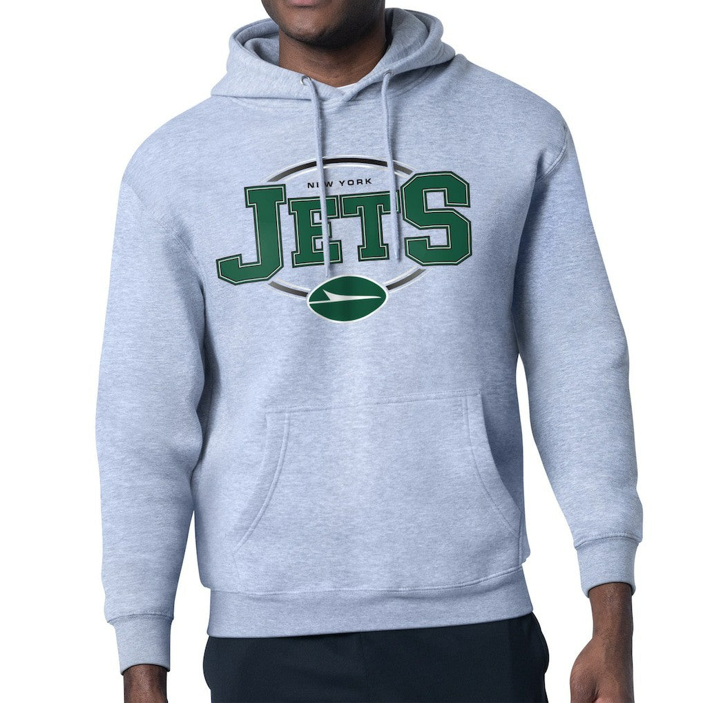 New York Jets Starter Team Track Graphic Pullover Hoodie Heather Gray | NFL
