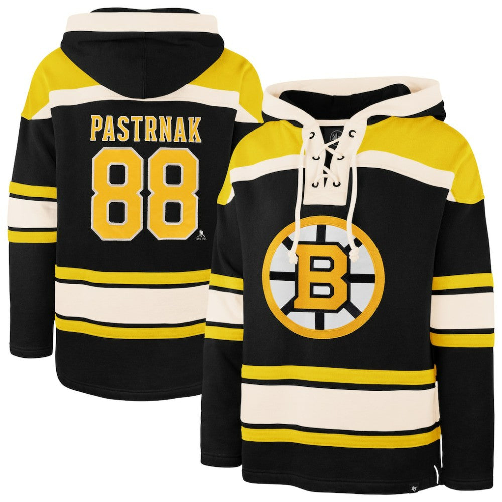 David Pastrnak Boston Bruins '47 Player Name & Number Lacer Hoodie - Black - NHL
