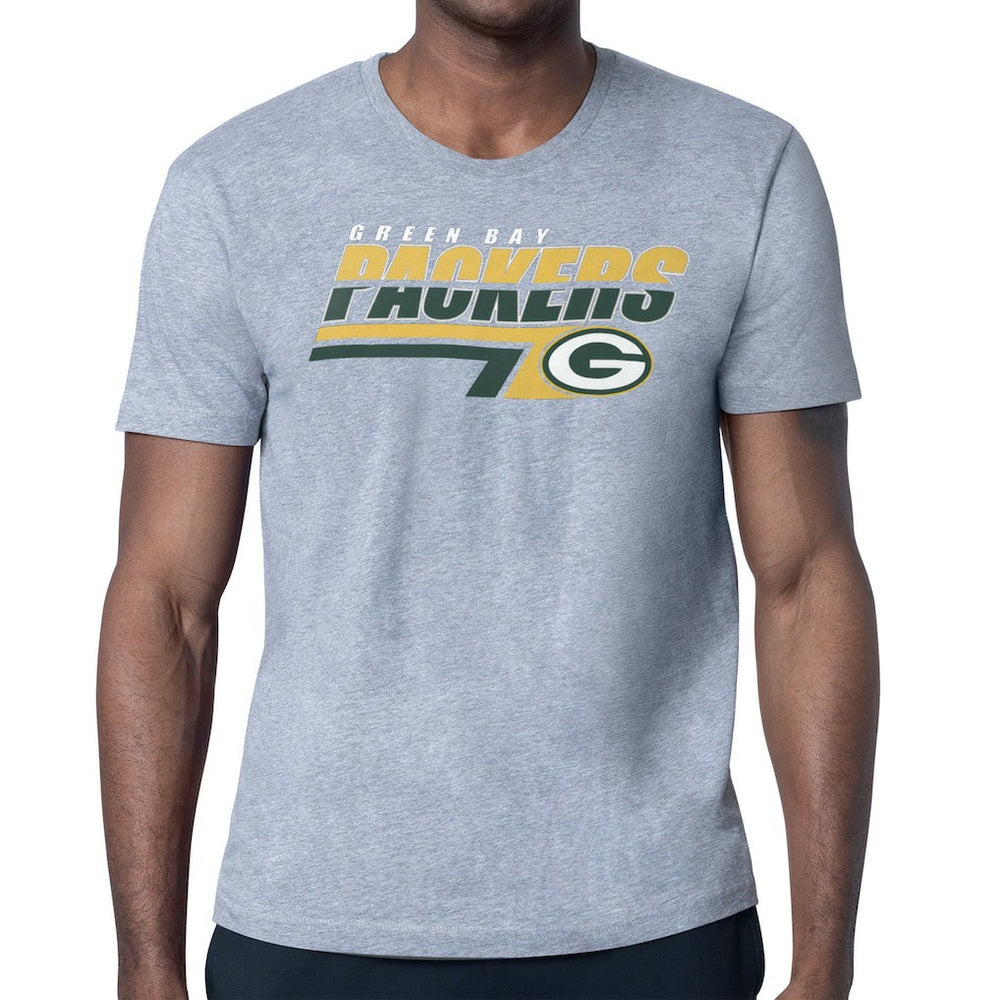 Green Bay Packers Starter Logo Push Graphic T-Shirt Heather Gray | NFL