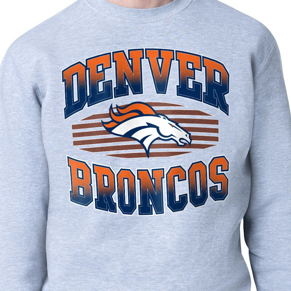 Denver Broncos Starter Team Grit Graphic Fleece Pullover Sweatshirt Heather Gray | NFL