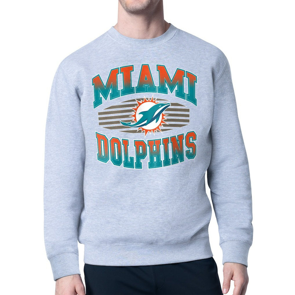 Miami Dolphins Starter Team Grit Graphic Fleece Pullover Sweatshirt Heather Gray | NFL