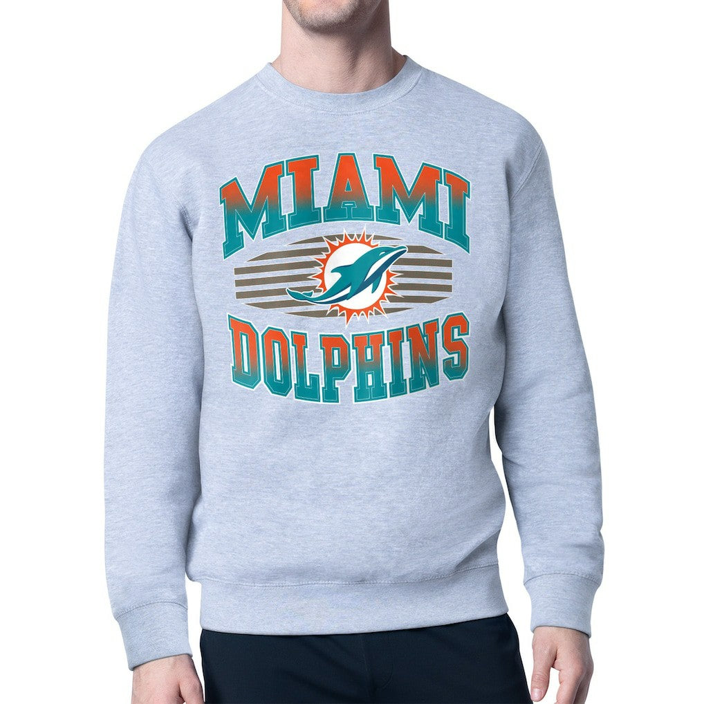 Miami Dolphins Starter Team Grit Graphic Fleece Pullover Sweatshirt Heather Gray | NFL