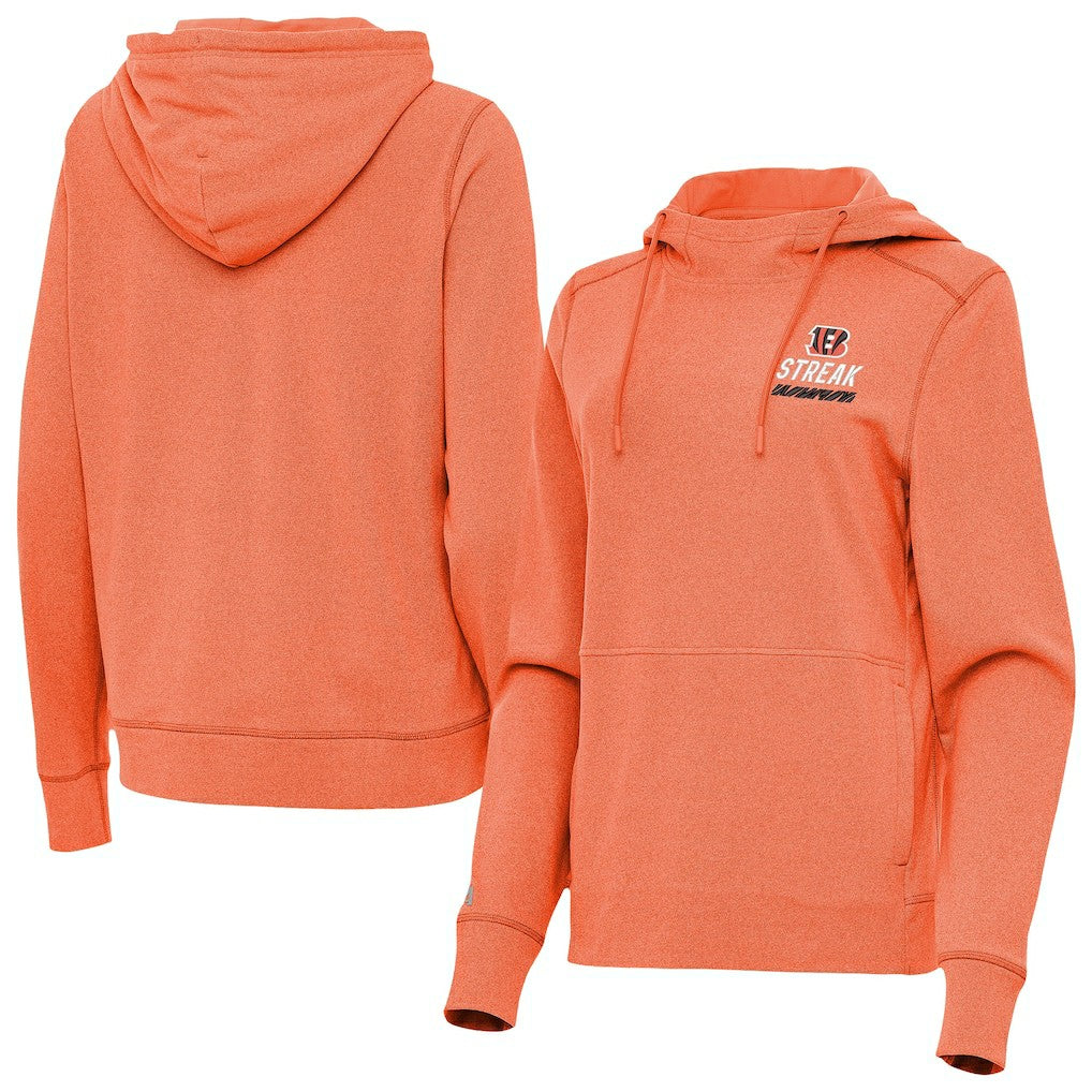 Cincinnati Bengals Antigua Women's Streak Justice Pullover Hoodie Heather Orange | NFL