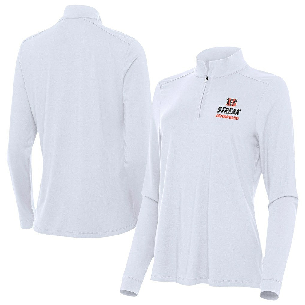 Cincinnati Bengals Antigua Women's Streak Intent Quarter-Zip Pullover White | NFL