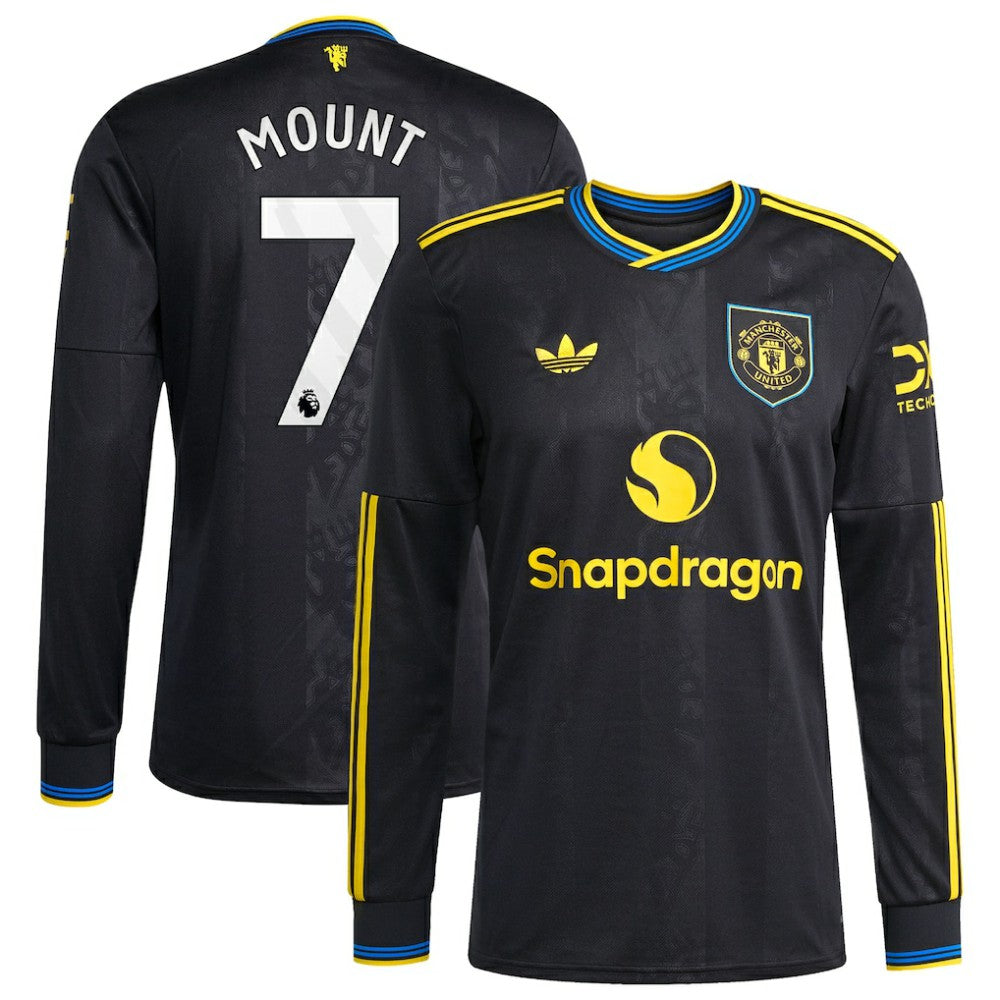 Mason Mount Manchester United 2025/26 Third Replica Long Sleeve Player Jersey Black | Adidas Sale