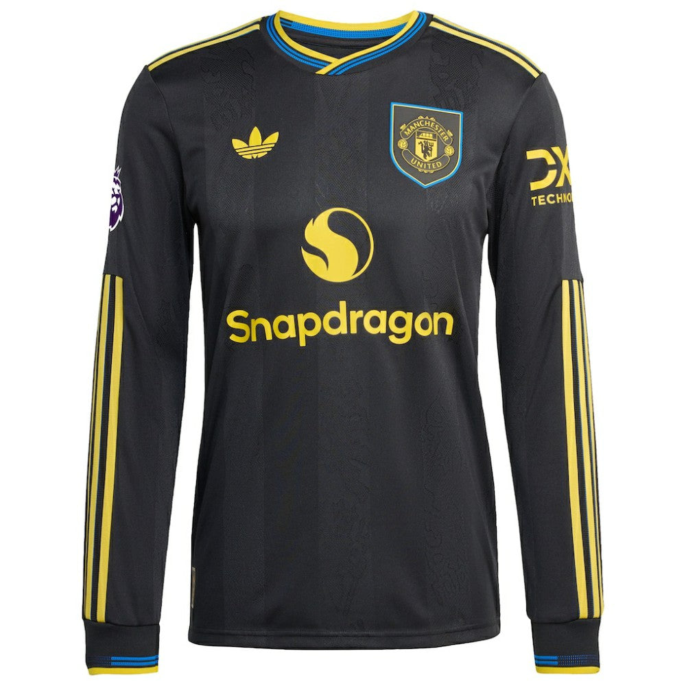 Kobbie Mainoo Manchester United 2025/26 Third Long Sleeve Player Jersey Black | Adidas