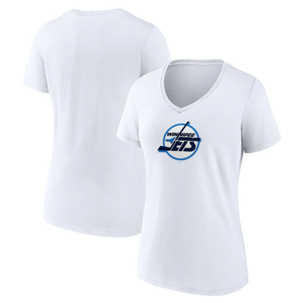 Winnipeg Jets Women's Primary Logo V-Neck T-Shirt - White - NHL