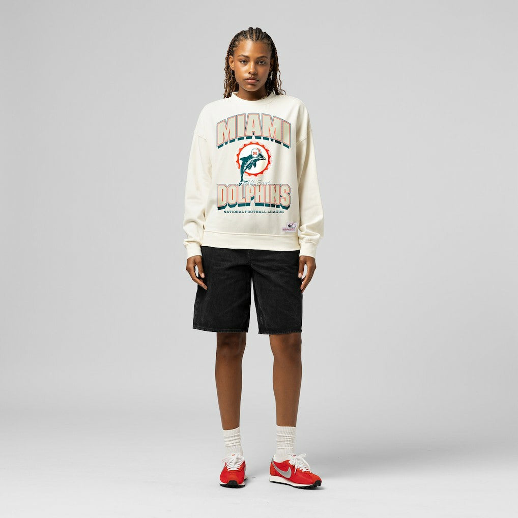 Miami Dolphins Women's Tonal Arch Sweatshirt Cream | Mitchell & Ness