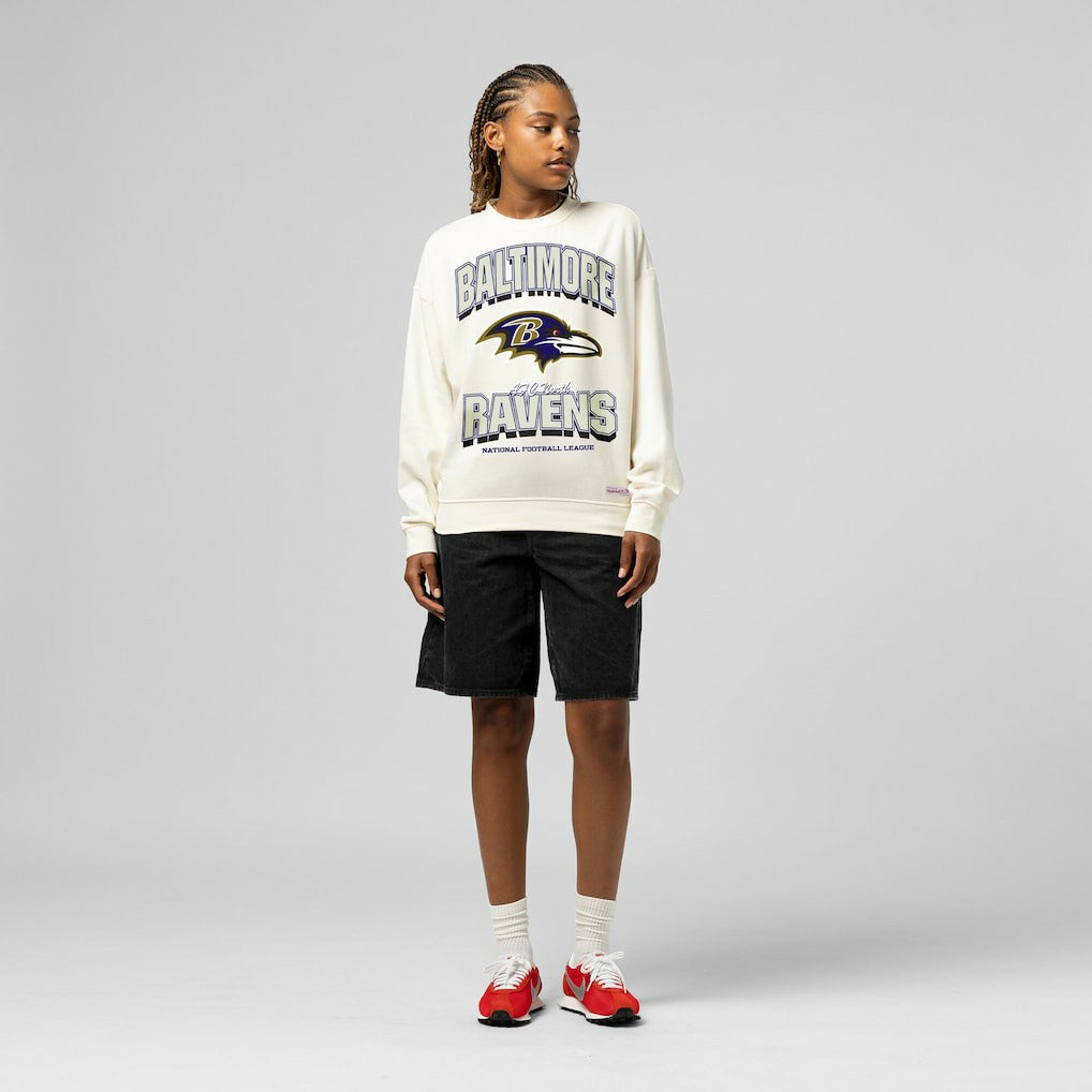 Baltimore Ravens Women's Tonal Arch Sweatshirt Cream | Mitchell & Ness